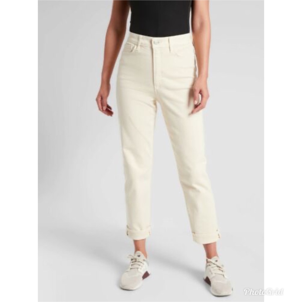 Athleta Sculptek High Waisted Straight Leg Ankle Jean in Bone Size 12